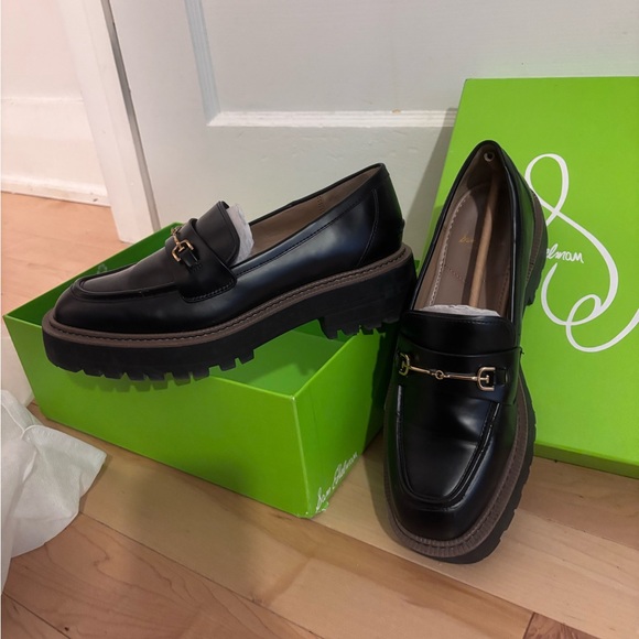 Sam Edelman Shoes - Sam Edelman Black Leather Lug Sole Loafers with Gold Hardware